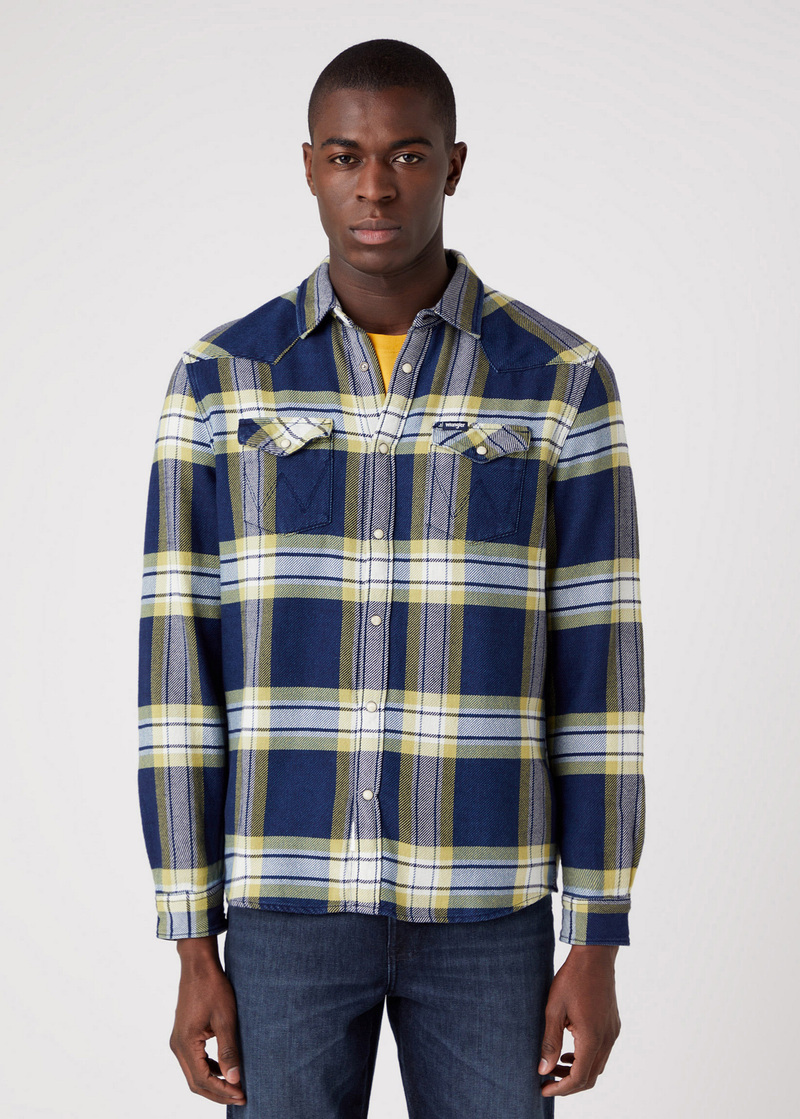 Mska Koszula Materiaowe Wrangler Western Shirt Stone Green Check - W5B4MTG53