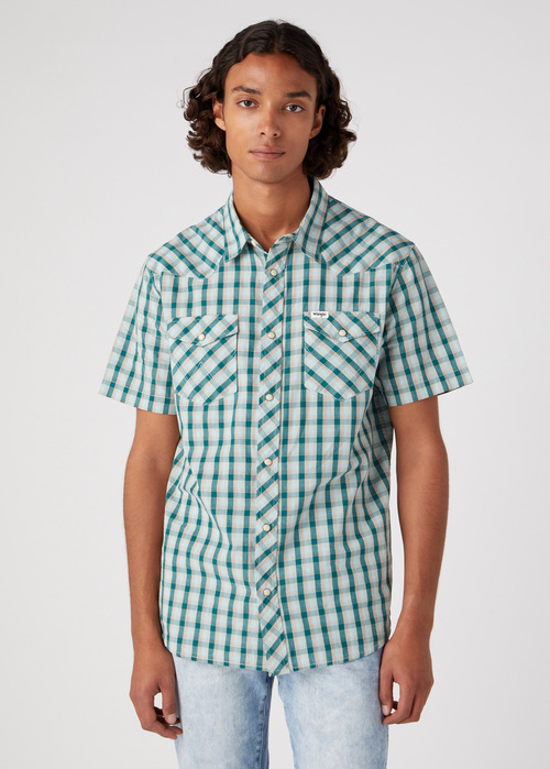 Wrangler Short Sleeve Western Shirt Bayberry Green - W5H84MG26