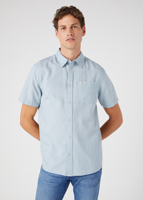Wrangler Short Sleeve 1 Pocket Shirt Blue Fog - W5K0LOM31