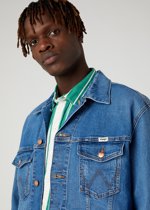 Meska Kurtka Dzinsowa Wrangler Anti Fit Jacket Blue Eyes Blue - W459DNY96