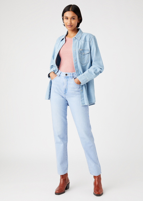 Damskie Spodnie Dzinsowe Wrangler Mom Jeans Ice Baby - W246PI41V