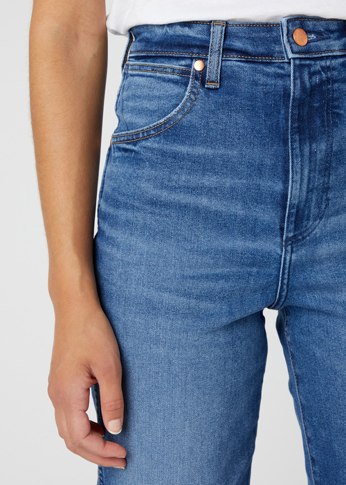 Damskie Spodnie Dzinsowe Wrangler Mom Straight Smoke Sea - W27MYLZ71