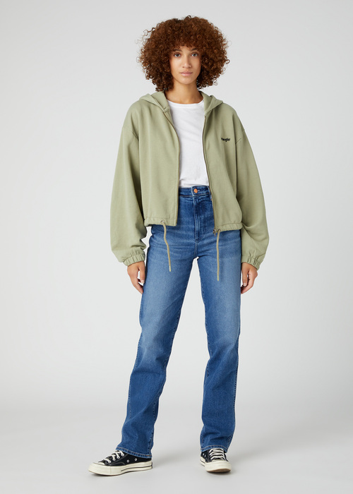 Damskie Spodnie Dzinsowe Wrangler Mom Straight Smoke Sea - W27MYLZ71