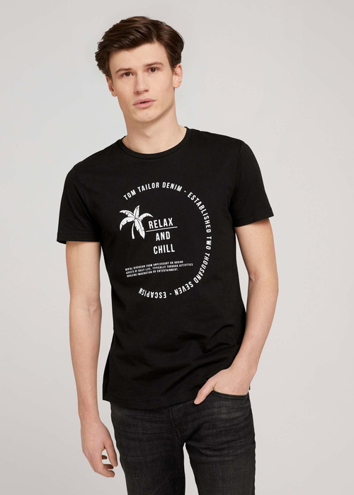 Tom Tailor T Shirt W Print Black - 1025891-29999