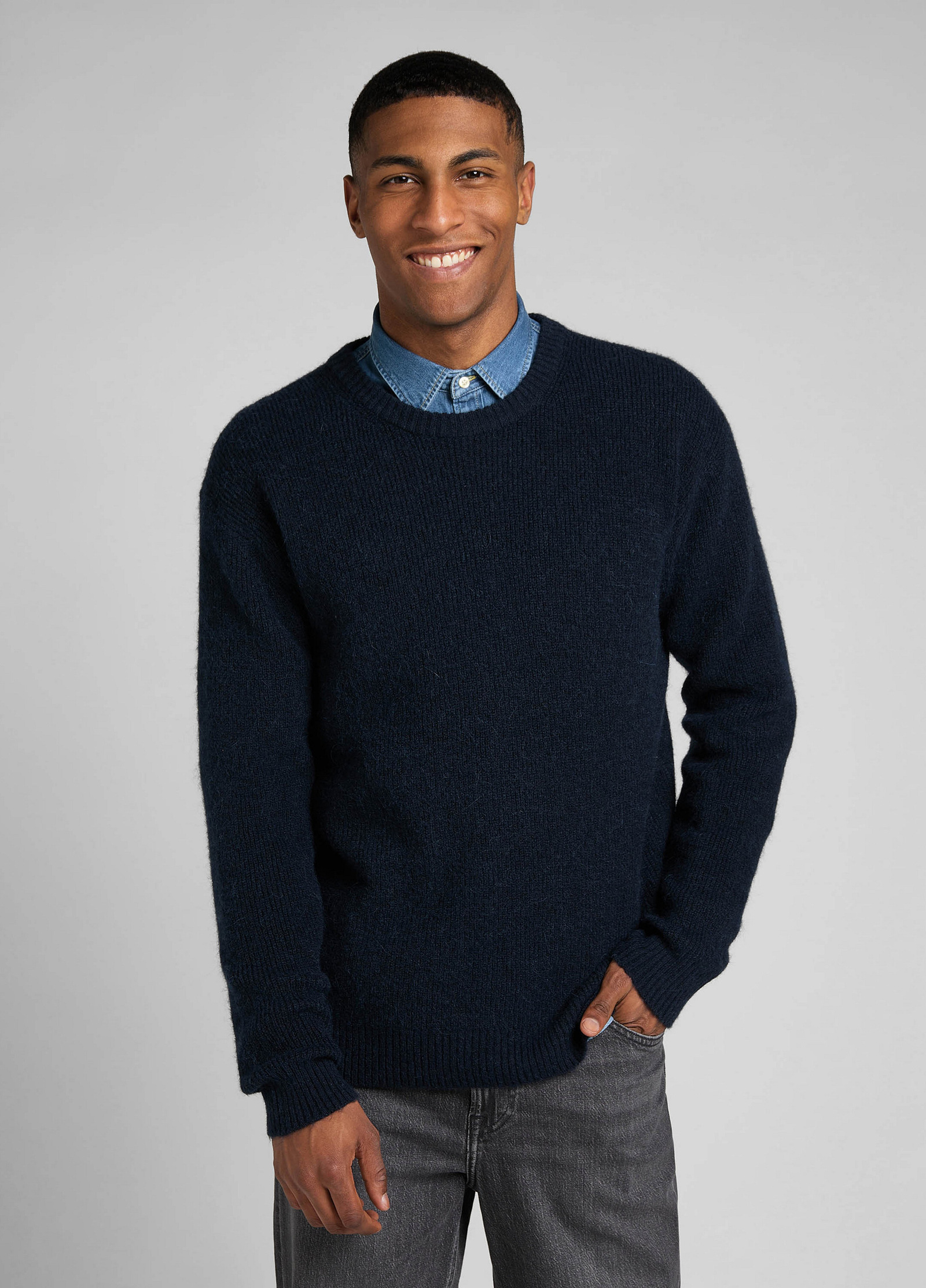 Meski Sweter Lee Seasonal Crew Mood Indigo - L83ZDD61