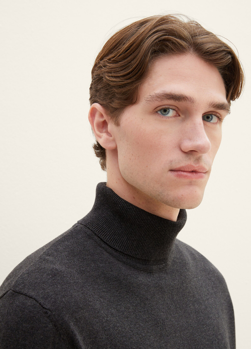 Tom Tailor Basic Knitted Sweater With A Turtleneck Black Grey Melange - 1038202-10617