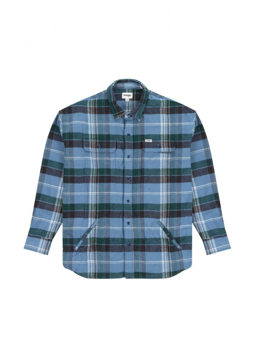 Meska Koszula Materialowe Wrangler Overshirt Captains Blue Check - W5457T84Z