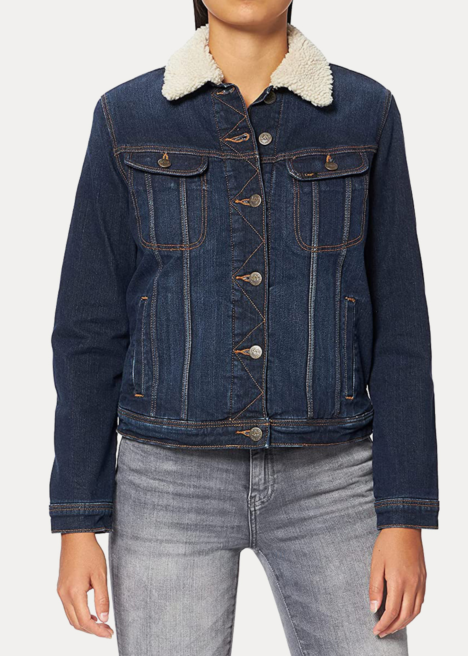 Damska Kurtka Dinsowa Lee Sherpa Rider Jacket Dark Sidney - L54VSGSU