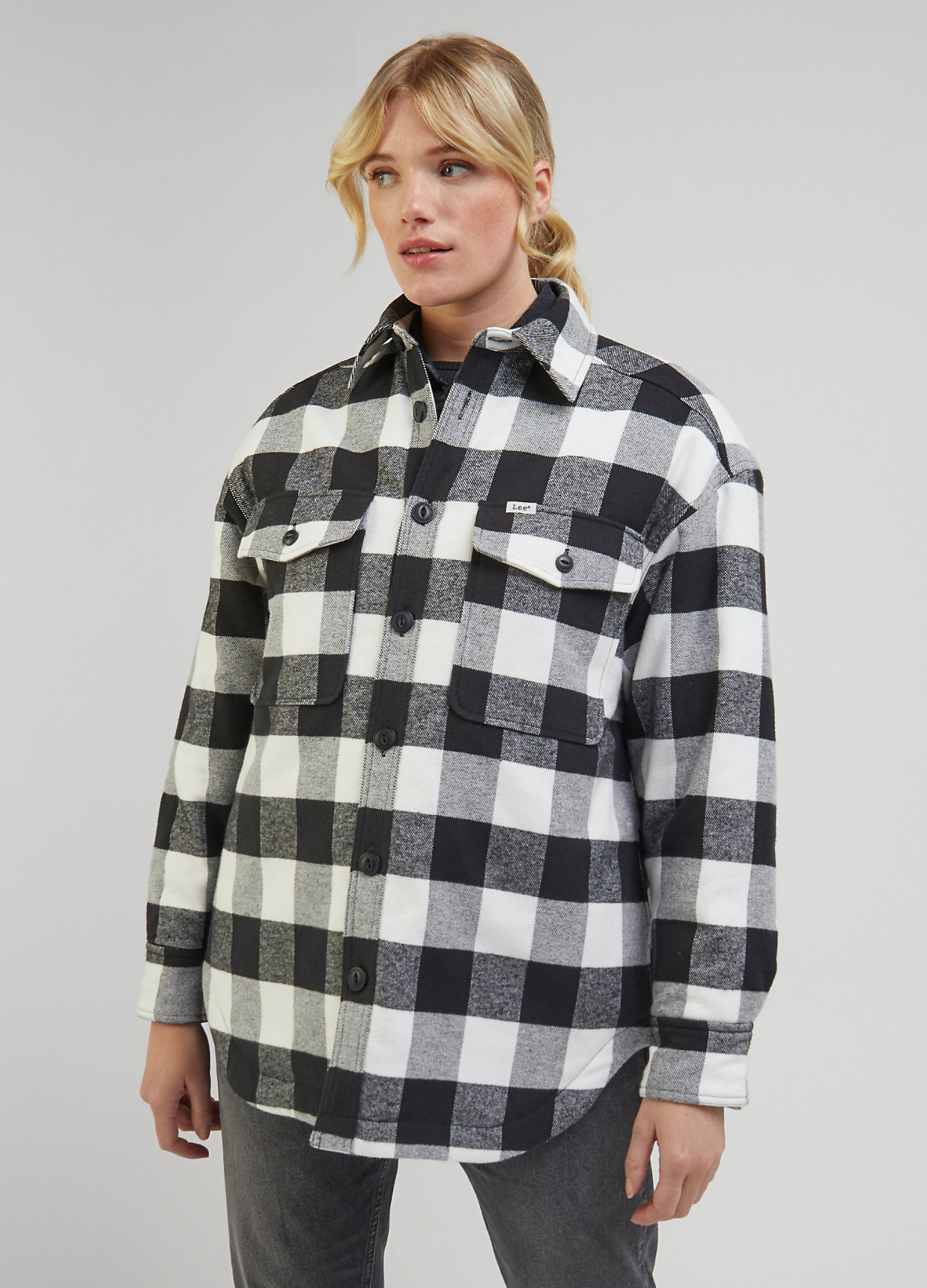 Damska Koszula Materialowa Lee Quilted Overshirt Charcoal Check - LQ34KQA75