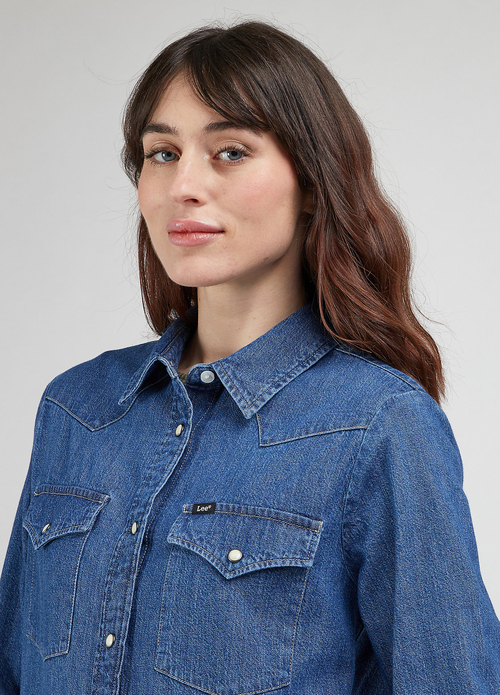Damska Koszula Dzinsowa Lee Western Shirt Mid Blues - LQ43PGB10