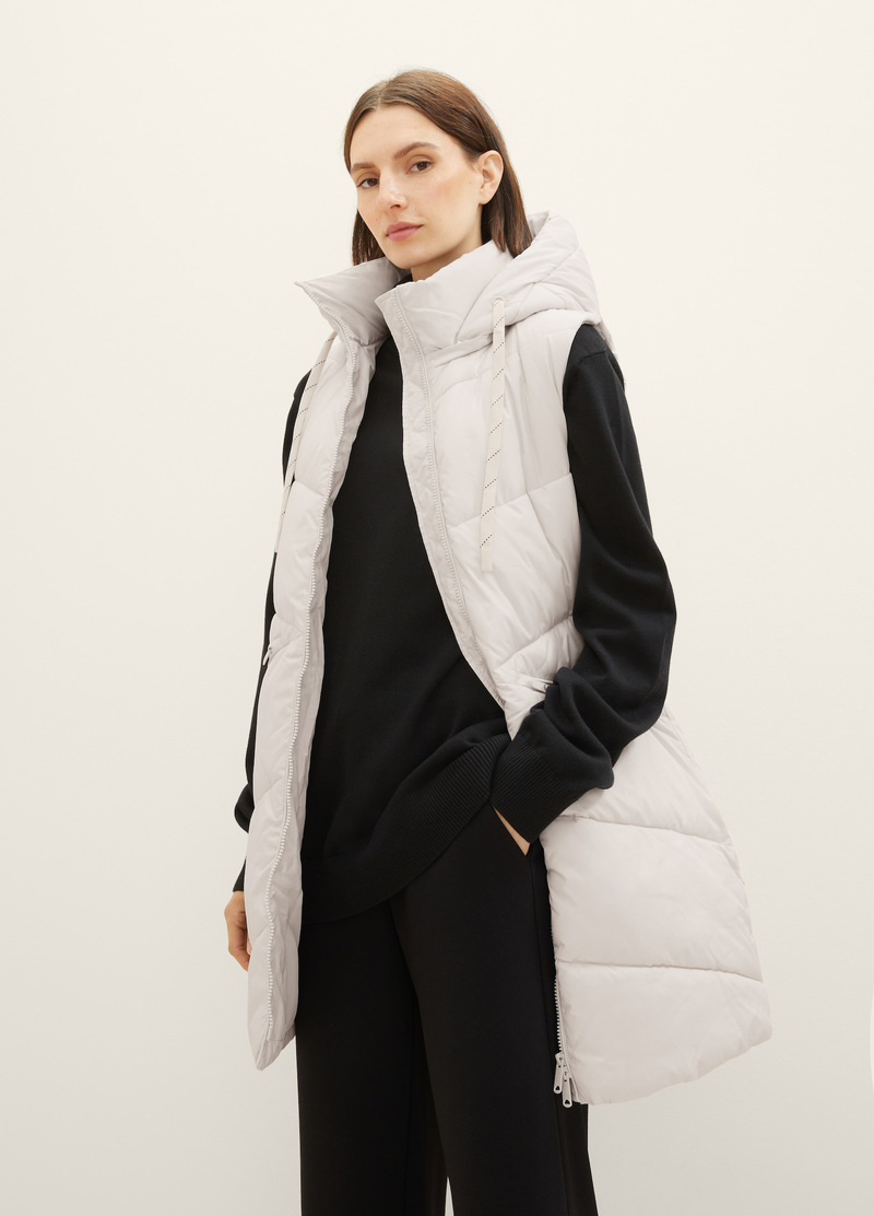 Damski Bezrekawnik Tom Tailor Long Vest With A Hood Clouds Grey - 1037562-16339