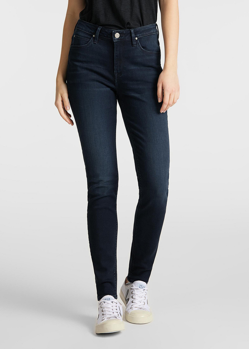 Damskie Spodnie Dzinsowe Lee Scarlett High Worn Ebony - L626PHQS