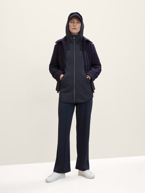 Tom Tailor Fleece Jacket With A Hood Navy Twill Structure - 1027144-30592