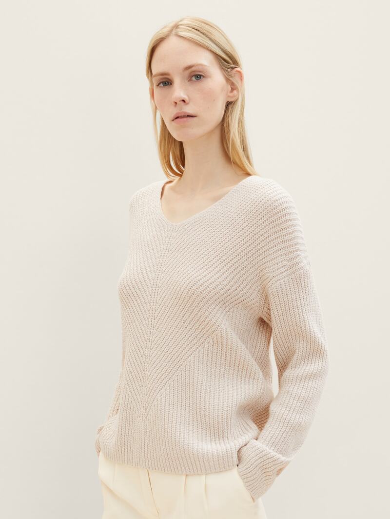 Tom Tailor® V-neck Knitted Sweater - Clouds Grey Melange Size L
