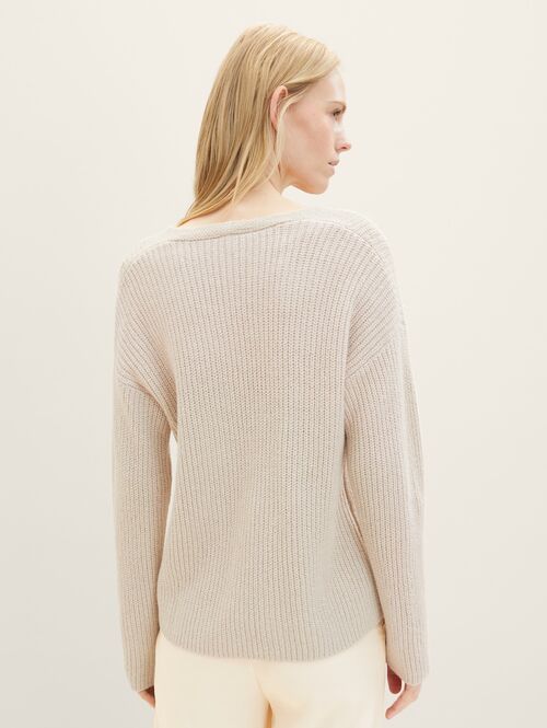 Tom Tailor® V-neck Knitted Sweater - Clouds Grey Melange Size L