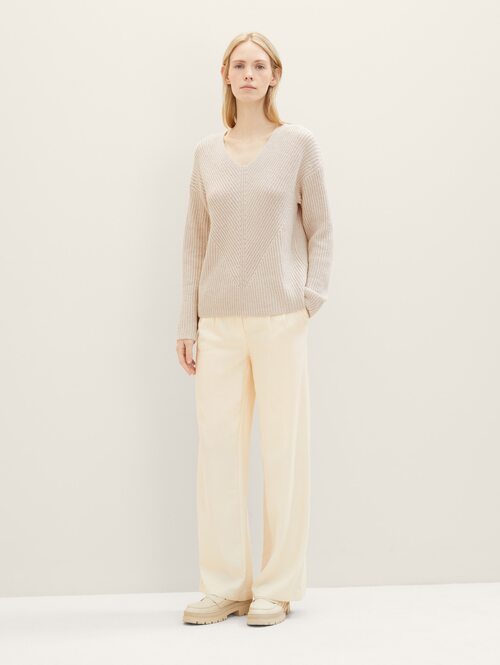 Damski Sweter Tom Tailor V Neck Knitted Sweater Clouds Grey Melange - 1039242-32398