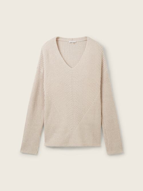 Tom Tailor V Neck Knitted Sweater Clouds Grey Melange - 1039242-32398