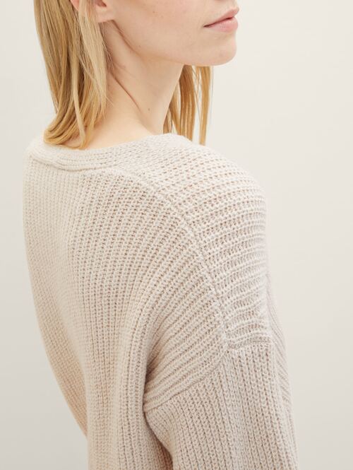 Tom Tailor® V-neck Knitted Sweater - Clouds Grey Melange Größe L