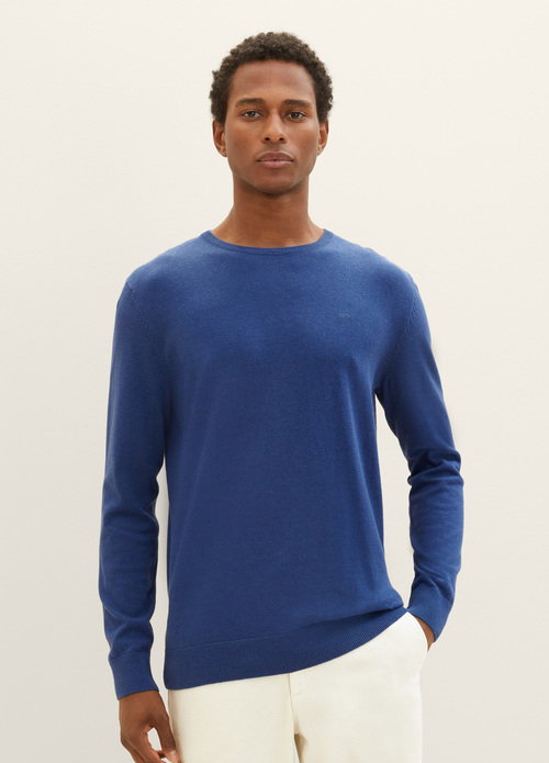 Tom Tailor Mottled Knitted Sweater - Hockey Blue Dark Melange 1027661-32618