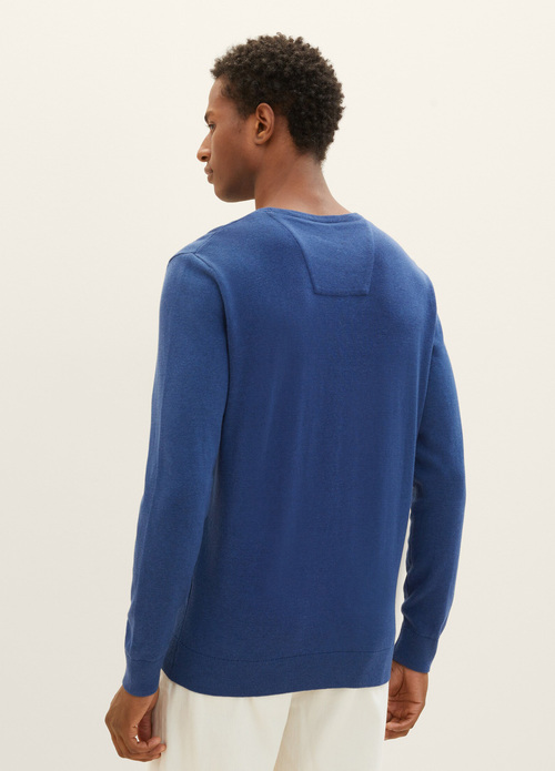 Tom Tailor Mottled Knitted Sweater Hockey Blue Dark Melange - 1027661-32618
