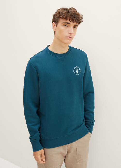 Tom Tailor® Sweatshirt With A Print - Deep Pond Green Size L