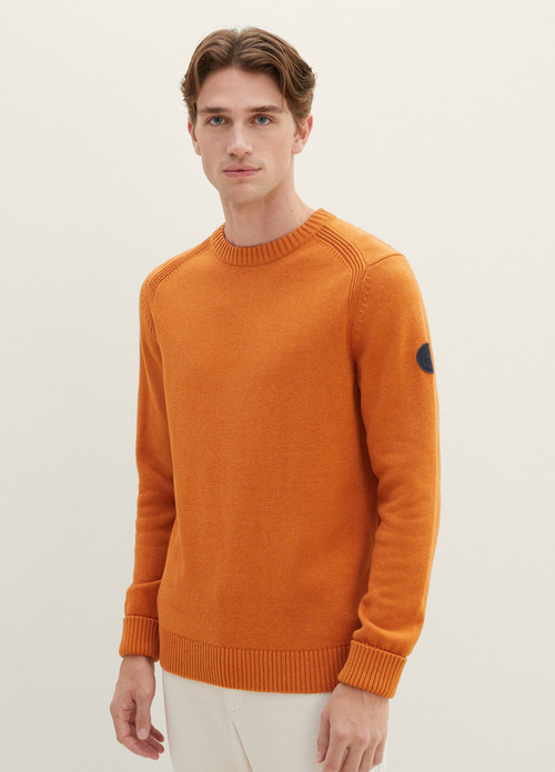 Tom Tailor Knitted Sweater With A Round Neckline Tomato Cream Orange Melange - 1038246-32752