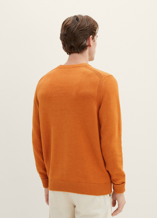 Meski Sweter Tom Tailor Knitted Sweater With A Round Neckline Tomato Cream Orange Melange - 1038246-32752