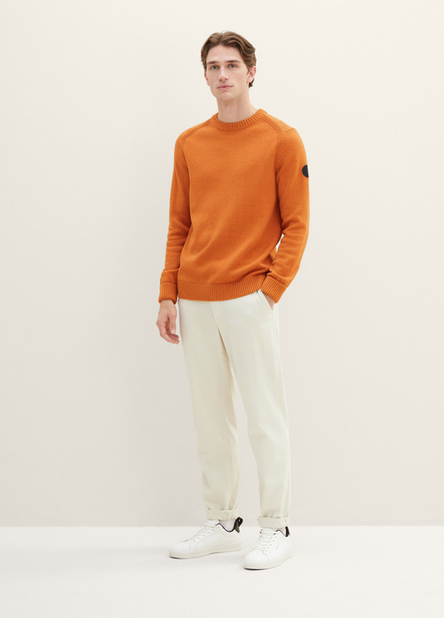 Meski Sweter Tom Tailor Knitted Sweater With A Round Neckline Tomato Cream Orange Melange - 1038246-32752