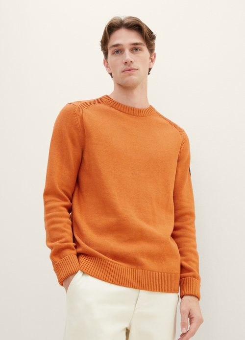 Meski Sweter Tom Tailor Knitted Sweater With A Round Neckline Tomato Cream Orange Melange - 1038246-32752