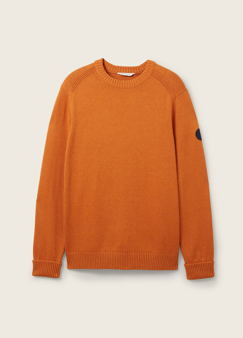 Meski Sweter Tom Tailor Knitted Sweater With A Round Neckline Tomato Cream Orange Melange - 1038246-32752