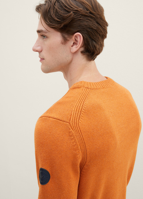 Meski Sweter Tom Tailor Knitted Sweater With A Round Neckline Tomato Cream Orange Melange - 1038246-32752