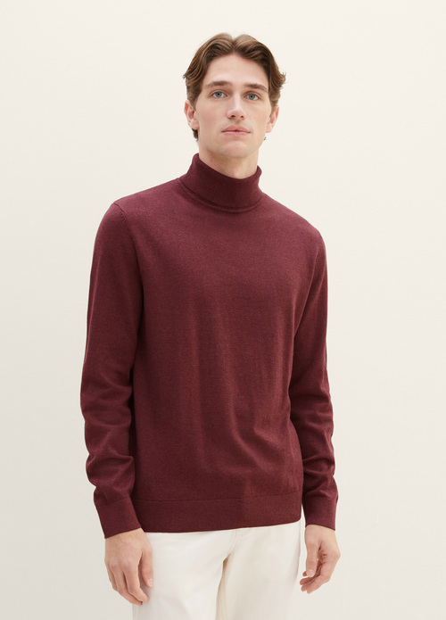 Męski sweter Tom Tailor Basic Knitted Sweater With A Turtleneck - Tawny Port Red Melange 1038202-32620 