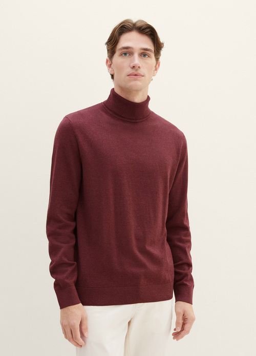 Tom Tailor Basic Knitted Sweater With A Turtleneck Tawny Port Red Melange - 1038202-32620