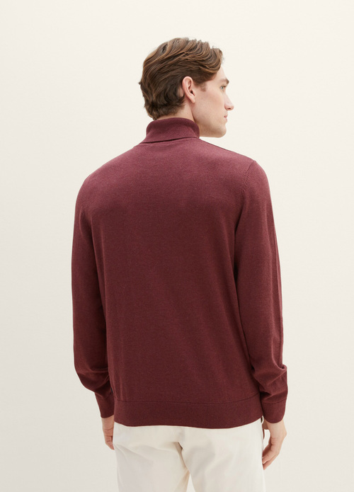 Mski Sweter Tom Tailor Basic Knitted Sweater With A Turtleneck Tawny Port Red Melange - 1038202-32620