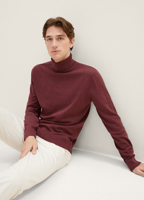 Meski Sweter Tom Tailor Basic Knitted Sweater With A Turtleneck Tawny Port Red Melange - 1038202-32620