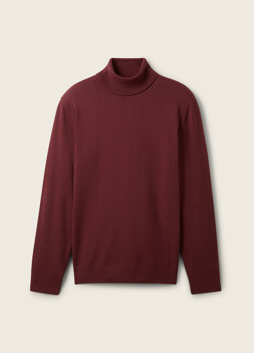 Meski Sweter Tom Tailor Basic Knitted Sweater With A Turtleneck Tawny Port Red Melange - 1038202-32620