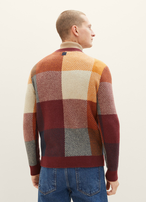 Meski Sweter Tom Tailor Knitted Sweater With A Check Pattern Orange Colorful Block Check - 1038248-32310