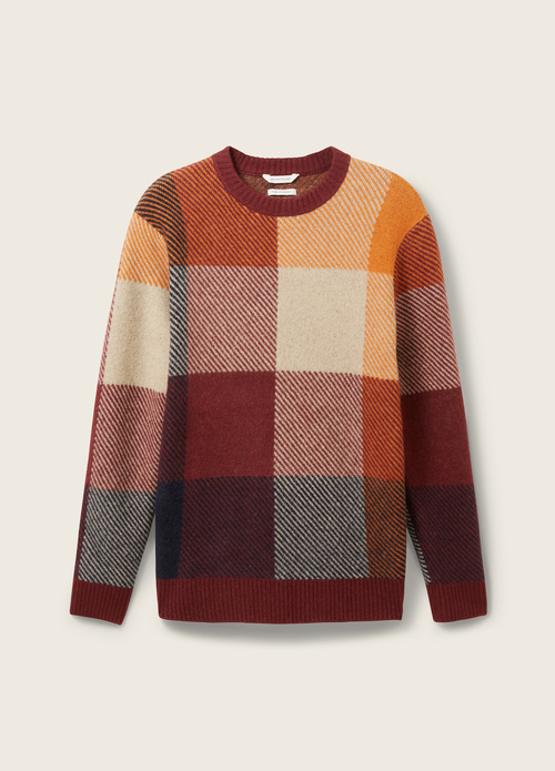 Mski Sweter Tom Tailor Knitted Sweater With A Check Pattern Orange Colorful Block Check - 1038248-32310