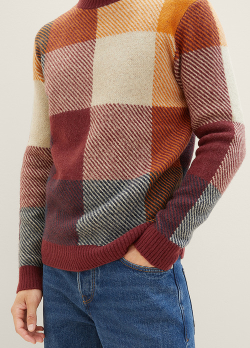 Mski Sweter Tom Tailor Knitted Sweater With A Check Pattern Orange Colorful Block Check - 1038248-32310