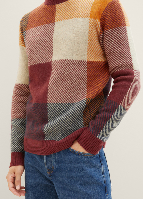 Tom Tailor Knitted Sweater With A Check Pattern Orange Colorful Block Check - 1038248-32310