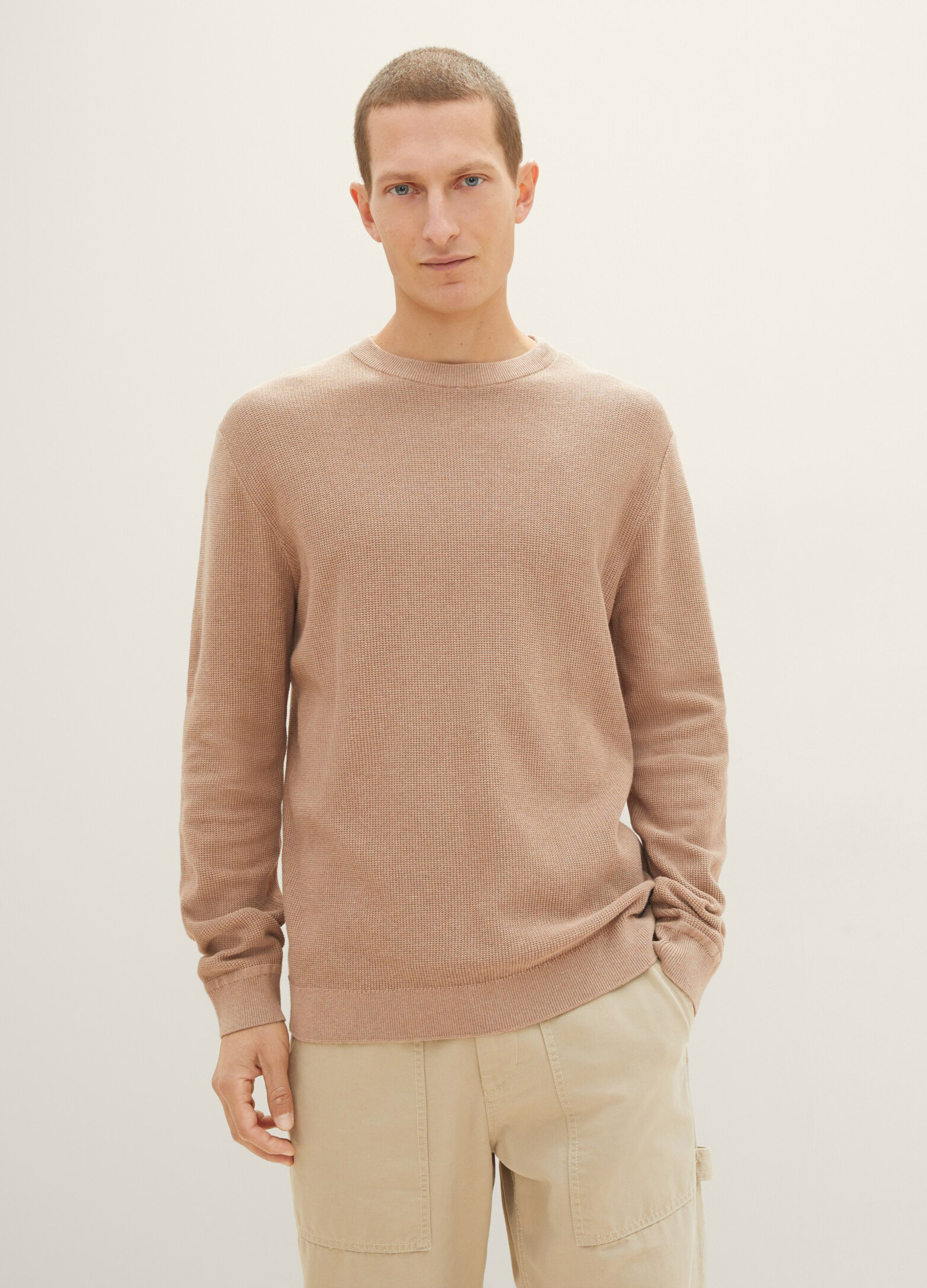 Tom Tailor Knitted Sweater With Texture Hazel Brown Melange - 1038612-31089