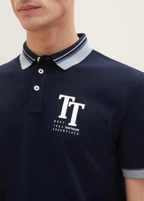 Tom Tailor® Polo Shirt With A Logo Print - Sky Captain Blue