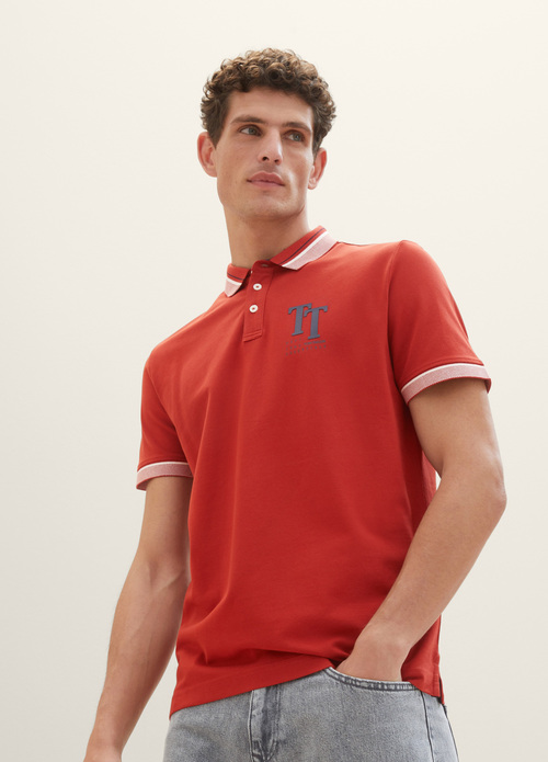 Meska Koszulka Polo Tom Tailor Polo Shirt With A Logo Print Velvet Red - 1038848-14302