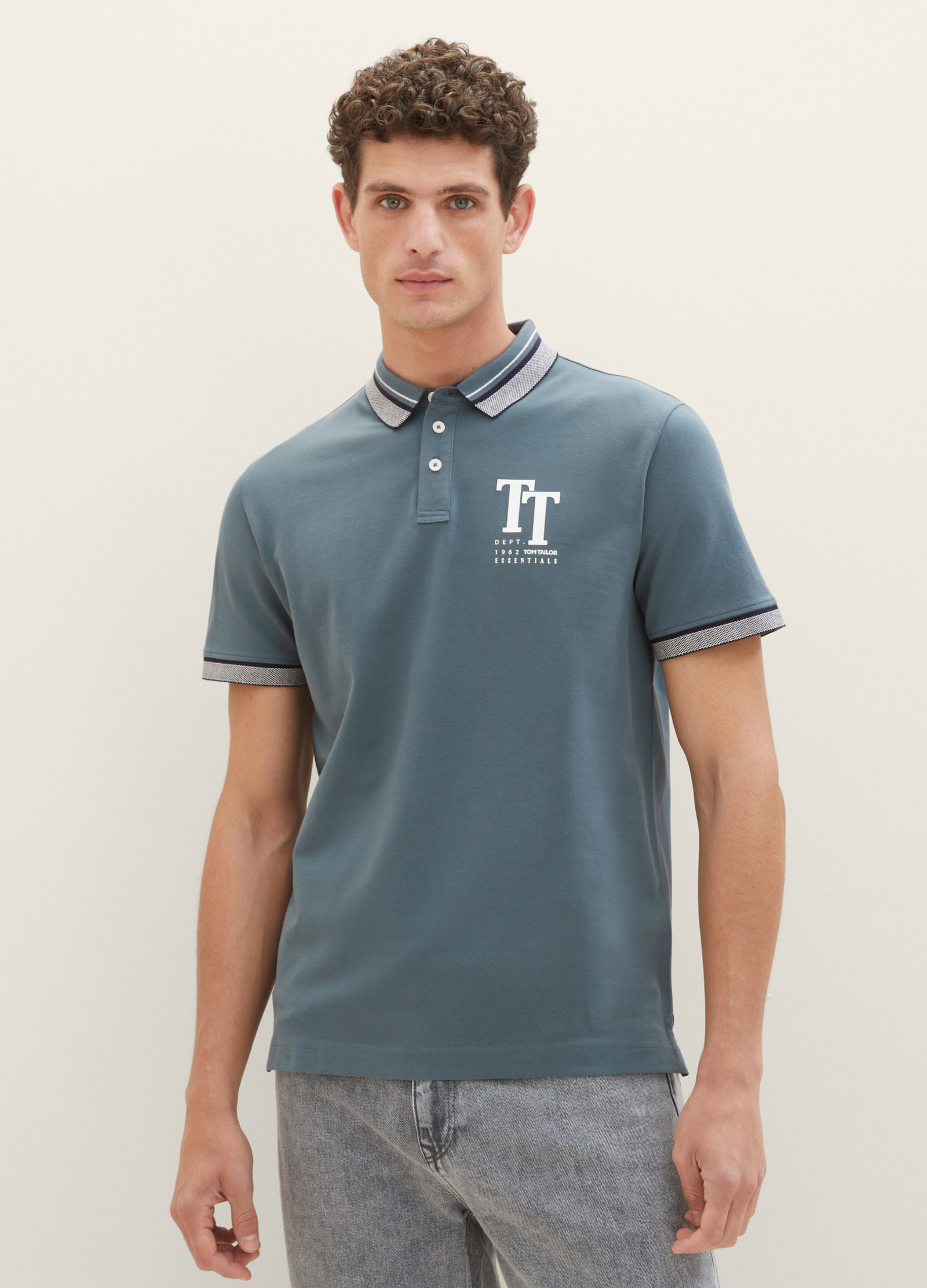 Tom Tailor Polo Shirt With A Logo Print Dusty Dark Teal - 1038848-32506