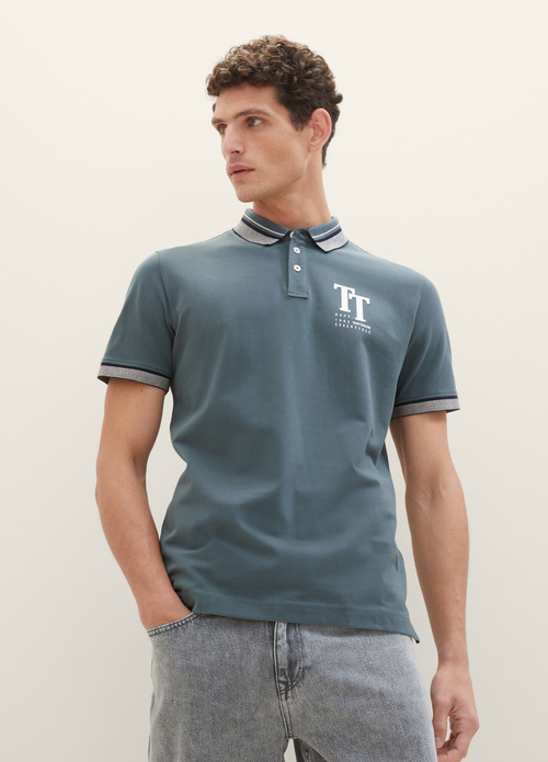 Tom Tailor® Polo Shirt With A Logo Print - Dusty Dark Teal