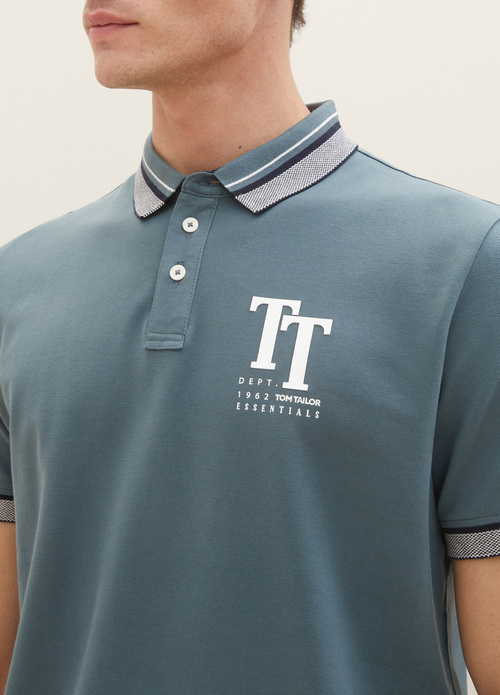 Tom Tailor® Polo Shirt With A Logo Print - Dusty Dark Teal