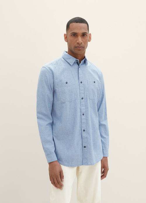 Tom Tailor Textured Shirt Hockey Blue Offwhite Structure - 1038767-33859