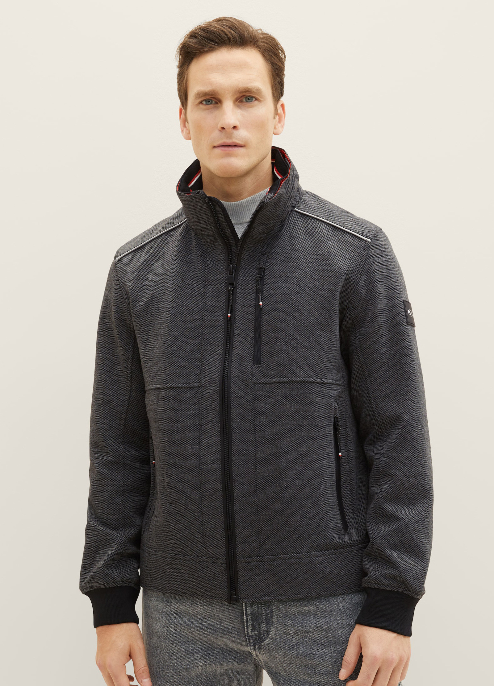 Tom Tailor Jacket With A Concealed Hood Anthracite Knitted Structure - 1037324-31109