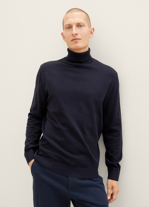 Tom Tailor Basic Knitted Sweater With A Turtleneck Knitted Navy Melange - 1038202-13160
