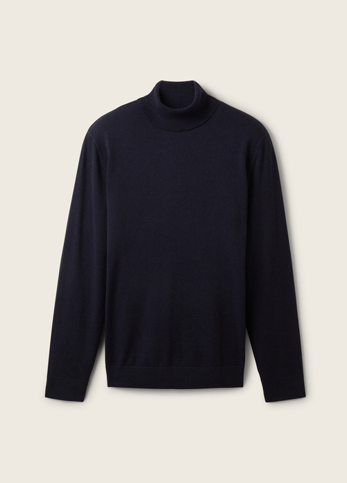 Meski Sweter Tom Tailor Basic Knitted Sweater With A Turtleneck Knitted Navy Melange - 1038202-13160